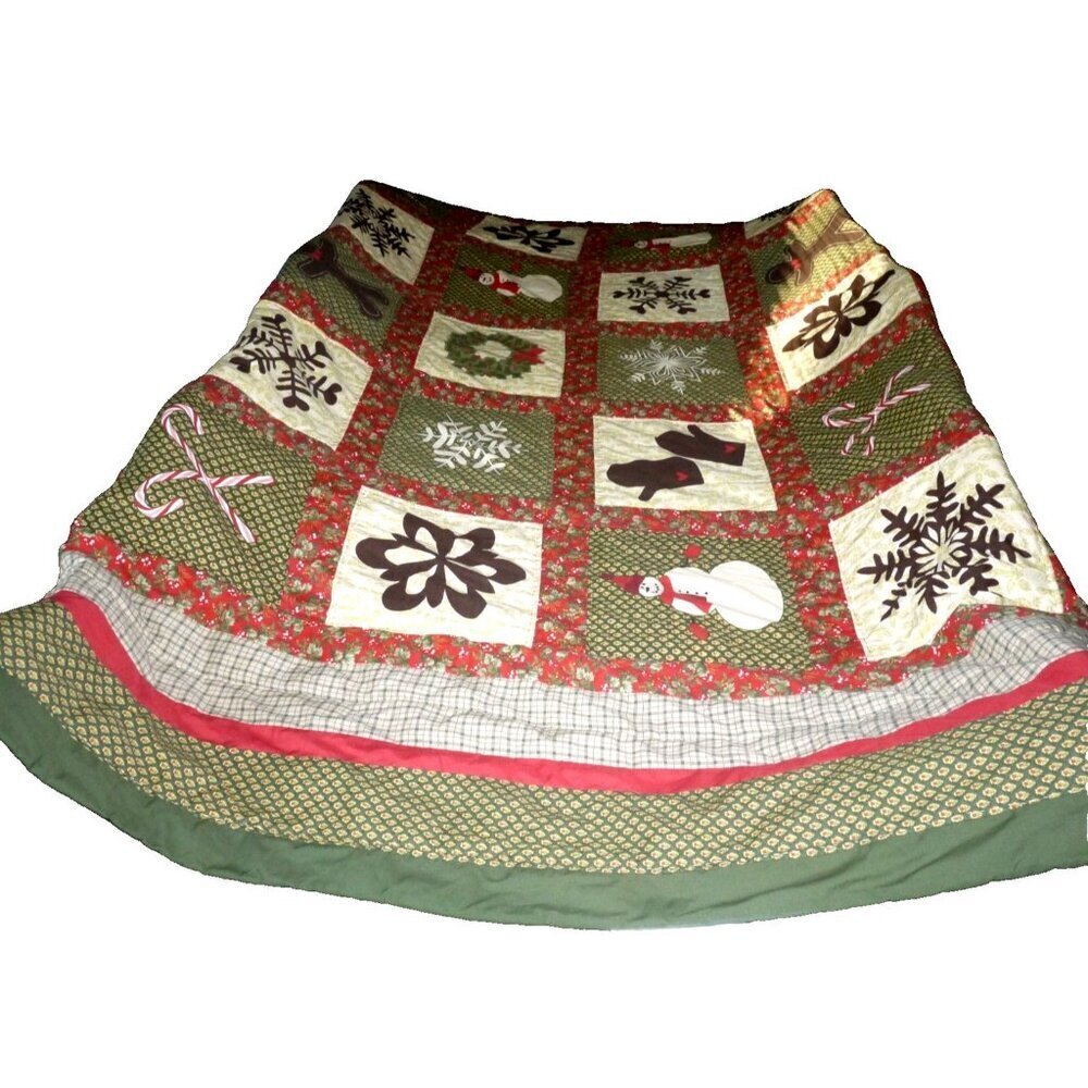 Kohl's HOME CLASSICS Christmas green, red & tan blanket quilt KING 100 x 85"